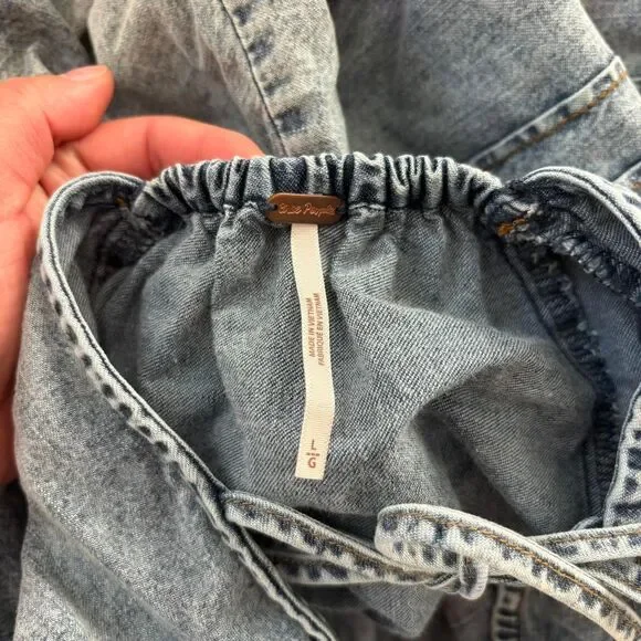 free people blue denim mini dress sweet surrender size large - Picture 4 of 6